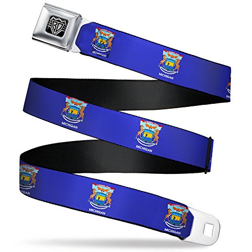 Cinturón de seguridad Buckle-Down robusto con diseño continuo de la bandera de Michigan