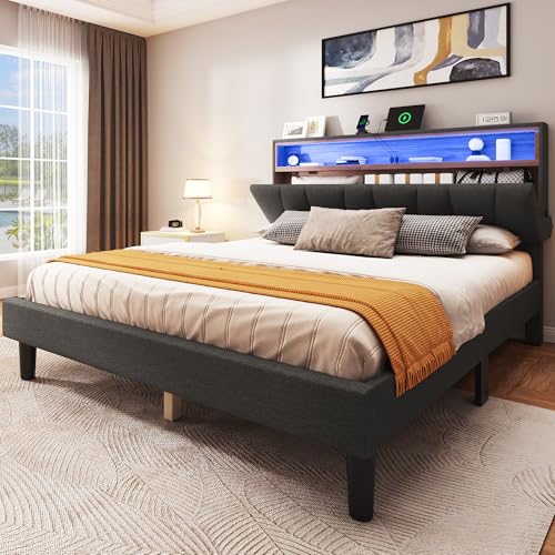 YITAHOME Queen Size Bed Frame, LED Bed Frame with...