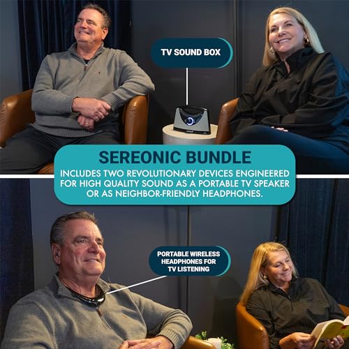 Image of SEREONIC Wireless TV Speaker & Headphone Bundle for Hard of Hearing - Portable TV Speakers and Comfortable Wireless Headphones with Clear Audio, 100ft Range