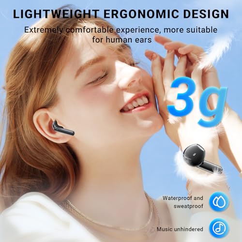 Image of Wireless Earbuds, Bluetooth 5.4 Headphones with 42H Ultralight Ear Buds, Bluetooth Earbuds with 4 ENC Noise Cancelling Mics, HiFi Deep Bass Dual LED Display USB-C, IPX6 Waterproof Earphones Black