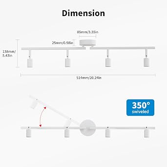 LVWIT Kitchen Lights Ceiling White,Light Fittings Ceilings,4 Way Ceiling Spotlight Fitting,Ceiling Lights Living Room,GU10 Base Spot Lights for Lounge Bedroom Dining Room(NO Bulb)