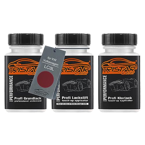 TRISTARcolor Autolack Lackstift Set für VW/Volkswagen LC3L Hotchilirot Perl/Vermelho Chili Perol Grundlack Basislack Klarlack je 50ml