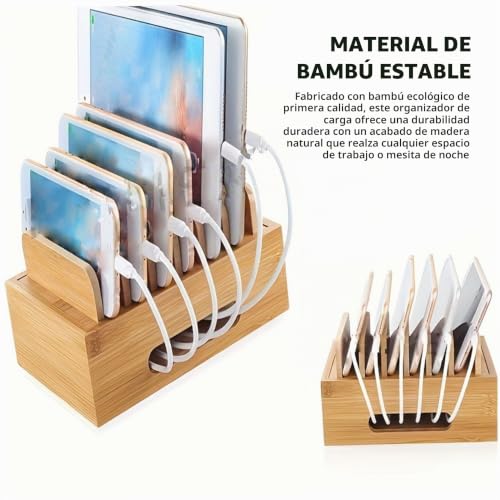 Estación de carga para teléfonos tabletas relojes de madera natural 4