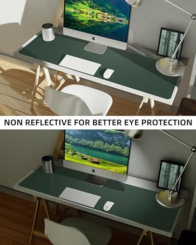 Image of AFIING Leather Desk Pad Protector, Mouse Pad, Office Desk Mat, Non-Slip PU Leather Desk Blotter, Large Desk Mat, Waterproof Keyboard Mat for Office /Home /Decor (Dark Green, 48 inch x 17 inch)
