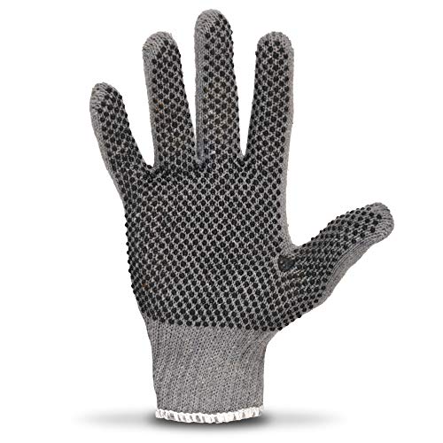 Spot Grip Gloves By Truline | 7 Gauge | Pvc Dots | Gardening Outdoor Yard Work Glove | Spring & Summer Weather | Bulk | Mens & Womens | Lightweight | Black & Gray | Heavy Duty -12 Pack (Large) #TOP1