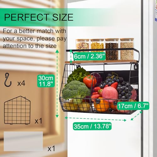 Miniatura 3 de Lermende Cesta Magnética Colgante Para Frutas Y Especias 2 En 1, Organizador De Cocina Sin Taladrar, Juego De Almacenamiento Para Frutas Y Verduras, Estante Colgante Con Bandej