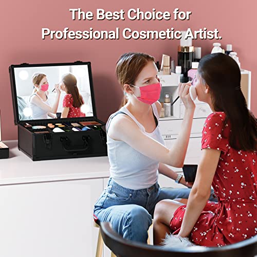 Zvmttoy Large Makeup Train Case With Mirror And Light & Jewelry Box, Professional Makeup Travel Case With Makeup Brushes Organizer Adjustable Dividers, Rechargeable, Waterproof (21 Inch Capacity) #TOP5