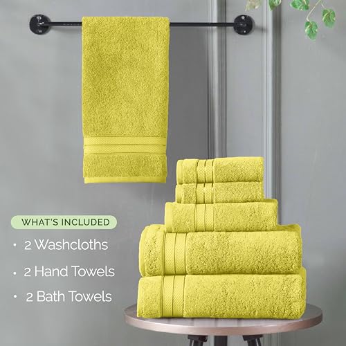 Image of Elegant Comfort Luxury 6-Piece Towel Set, Premium Soft 100% Turkish Cotton, Three Line Popcorn Design 2 Bath Towels, 2 Hand Towels and 2 Washcloths Towel Set - Quick-Drying and Absorbent, Yellow