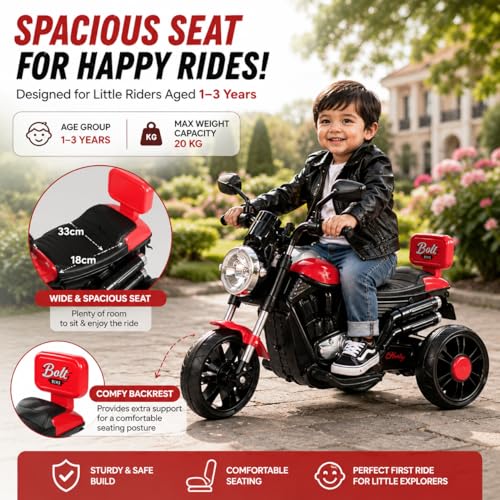 Image of Kawaii Kids 6V Battery Operated Ride-On Bike with Music & LED Lights, Red