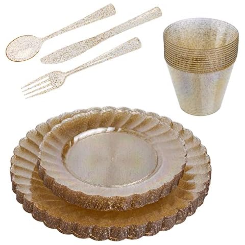 Juego de vajilla de 72 piezas con purpurina dorada Cover