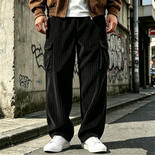 Discover Stylish Men's Cargo Corduroy Pants Casual Baggy Sweatpants with Pockets - Image 3