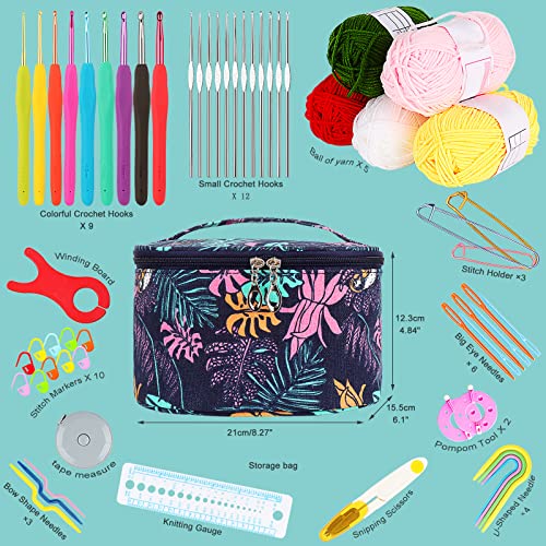 Image of Aeelike Crochet Kit for Beginners Adults, Navy Leaves | Full Crochet Starter Set with Yarn, Ergonomic Crochet Hooks 2.0-6.0 mm, Lace Crochet Hooks, Portable Crochet Set with Case