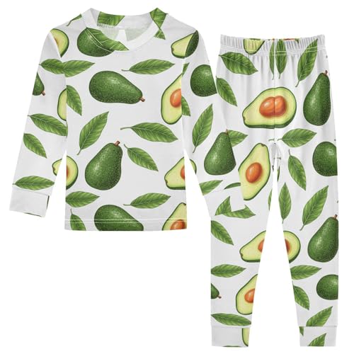 Pajama Sets Long Sleeve Green Fruit Avocado Leaves Soft Comfy Sleepwear 2 Piece PJS 3-8T