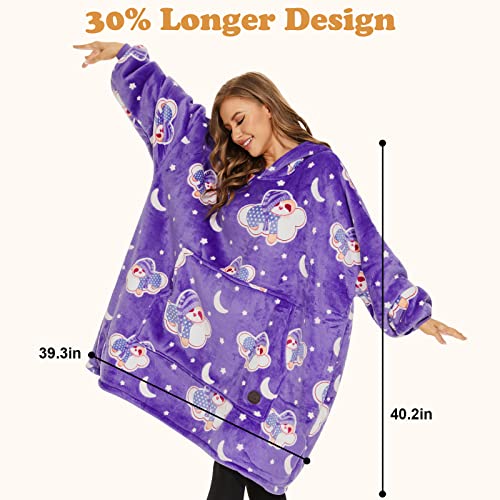 THREE POODLE Wearable Blanket Hoodie for Women, Oversized Sherpa Sweatshirt Blanket for Adults Men, Cozy Hooded Blankets, Glow in the Dark, Gifts for Teen Girls Women Mom Sister