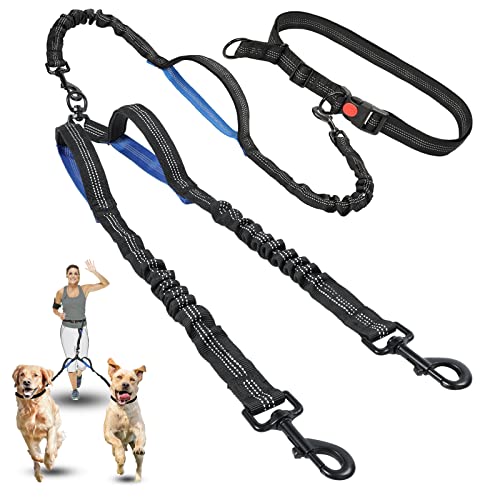 Dual Dog Leash | Hands Free Dog Leash 2 Dogs | Double Dog Leash For Walking & Training & Hiking | Shock Absorbing Reflective | 360°Swivel 2 Dog Coupler | No Pull Y Dog Leash(Two Dog Leash Blue) #TOP13