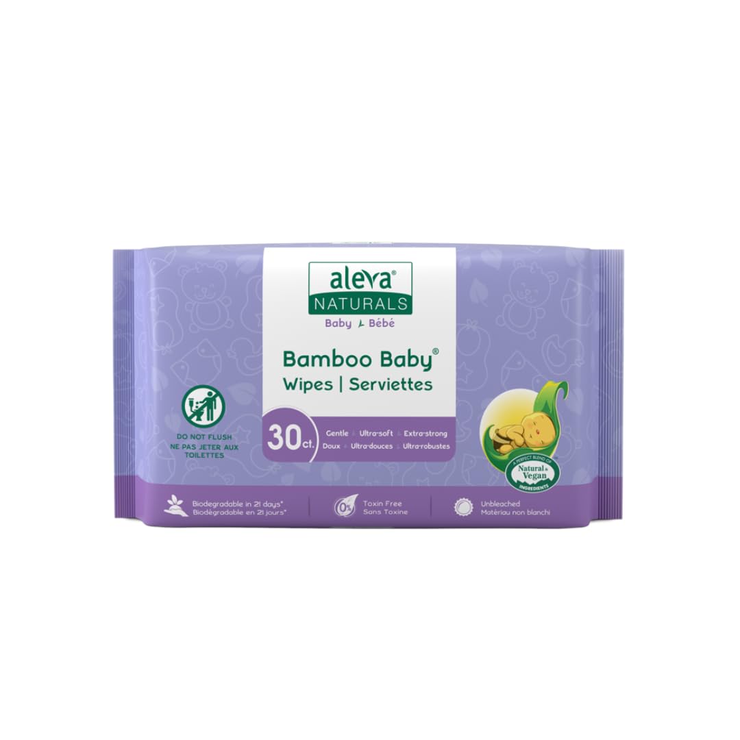 Aleva Naturals Bamboo Baby Wipes Travel, 30 Count (Pack Of 12