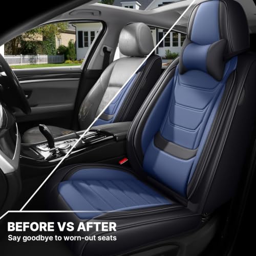Image of for GMC Terrain 2010-2025 Seat Covers 2P w /Headrests (Black /Blue) | Waterproof car seat cover, anti-slip, breathable. Airbag compatible. Seat heating works. Easy clean. Durable stitching.