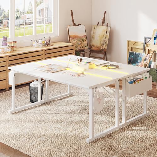 Image of DurayLoly 63 inch Office Desk with LED Lights,Computer White Desk with Storage Bag&Headphone Hook,Spacious Under-Desktop for Study Writing Work Gaming Desk,Sturdy Metal Frame,Bedroom,Rustic Brown
