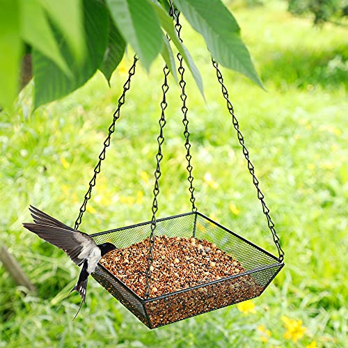FORUP Hanging Bird Feeder Tray, Metal Mesh Seed Tray, Platform Bird Feeder Hanging Tray for Bird Feeders, Outdoor Yard Garden Outside Backyard Decoration