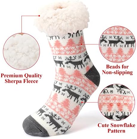 RenFox Slipper Socks, Winter Ladies Non Slip, Winter Cotton socks Sloth Fleece Lined Slipper Socks, Soft Cozy Cotton Knitted Sock for Women Girls Christmas Xmas Gift Indoor, UK size 3-7