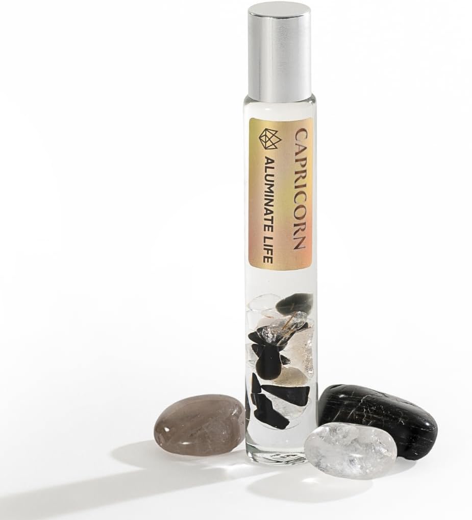Capricorn Zodiac Crystal-Infused Essential Oil Rollerball, Aromatherapy Blend - Grounding & Motivation, Premium Astrology Sign Birthday Gift, Natural Therapeutic Roller, 10 mL