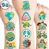 96 PCS Earth Day Environment Pre-Cut Temporary Tattoos for Kids | Super Cute Themed Birthday Party Favors, Supplies, Decorations, Fake Tattoo Stickers, School Rewards Prizes & Gifts Boys & Girls