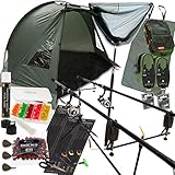 Complete Carp Fishing Set up with Shelter Bivvy Rods Reels Alarms Net & Tackle (2-Rod Setup)