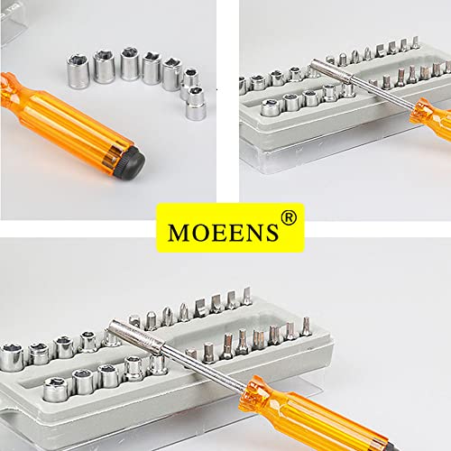 Moeens 28-In-1 Screwdriver/Nut Driver Set, 16 Bits,10 Plum Blossom Socket, Cushion Grip Handle Screwdriver Handle For Magnet Tip Diy Hand-Making, Repairs #TOP3