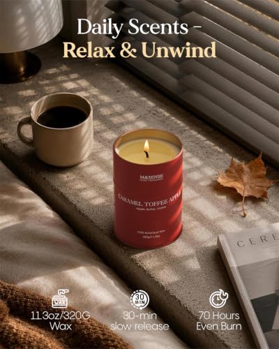 Image of M&SENSE Caramel Toffee Apple Scented Soy Candles,11.3 oz Fall Candle Non Toxic,Aromatherapy Candle for Stress Relief Meditation Relaxing
