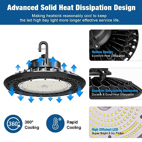 G GJIA LED High Bay Light Super Bright Dimmable AC100-277V 240W 36000LM 5000K DLC/ETL Listed Lights 6ft with US Plug High Bay LED Light Warehouse Shop Barn Garage (4 Pack) — view 6
