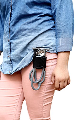 100% - Genuine Leather Black Stethoscope Holder For Women Men - Stethoscope Holder Hip Clip, Medical Nursing Accessories Stethoscope Case For Nurses Holster Cover Kit For Pediatric Cardiology Doctor #TOP3