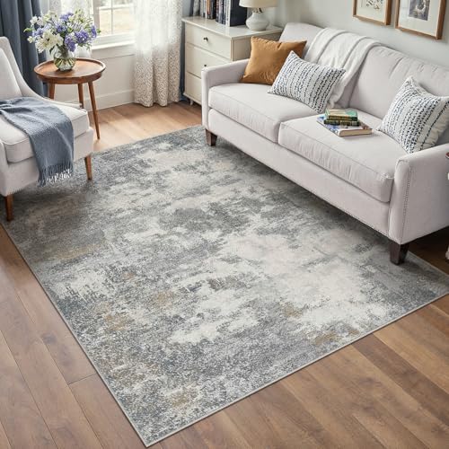 Kurzflor Abstrakte Teppich 120x180cm Moderner Wohnzimmer Teppich Waschbarer rutschfeste Minimalistische Bodenmatte Teppiche Blau-Grau für Wohnzimmer