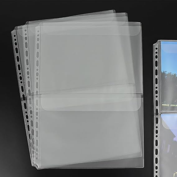 Mogoostry A4 Binder Pockets Zipperless Cash Envelopes 2 Pocket Binder Sleeves with Flap Binder Pouches Loose Leaf Inserts Photocard Sleeve Filing Bags