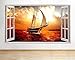 WYHXYZ Adesivi da Parete 3D Adesivi murali Nave Mare Tramonto Scenico Natura Finestra Decal 3D Art Vinyl Room C082