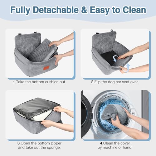 WOOAIDAGG Hundefahrersitz für kleine/mittlere Hunde, tragbare Reisehundebett mit Memory-Schaum, abnehmbar und waschbar, 3-Riemen-Sicherheitsfahrersitz für Hunde (Grey, Small)