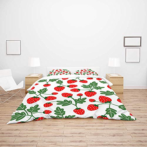 Parure de lit branches de fraise rouge et vert en polyester résistant