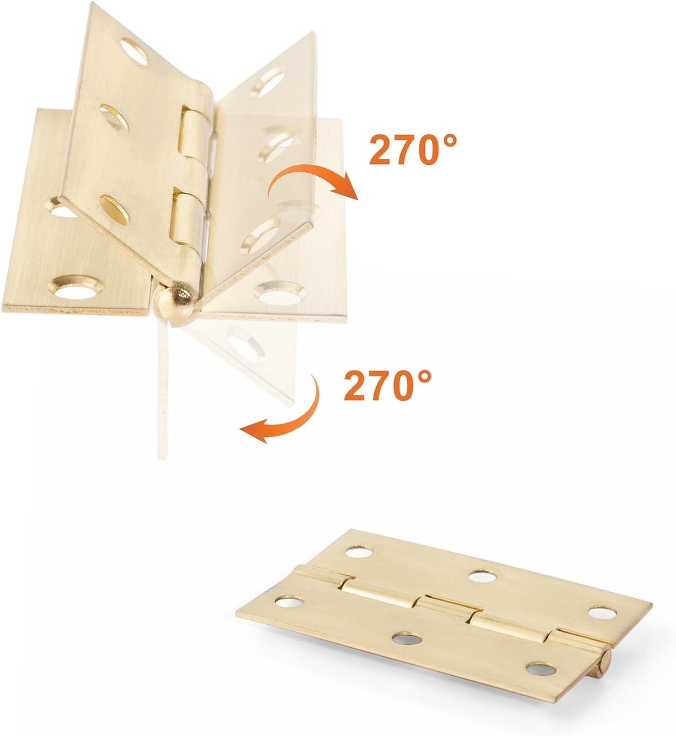 2pcs Stainless Steel Hinge 270 Degree Folding Black Small Hinges Cabinet Door Hinges for Kitchen Cupboard Wooden Box(Silver 38mm 2pcs)