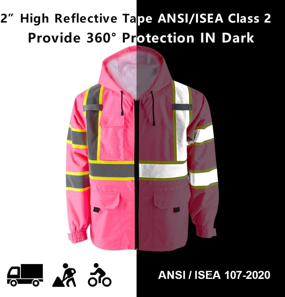 SMASYS Hi-Viz Thin Windproof Raincoat Pink Blazer Safety & Protective Jacket, Construction with Mesh Lining Work Wear (XL,Without Padding)