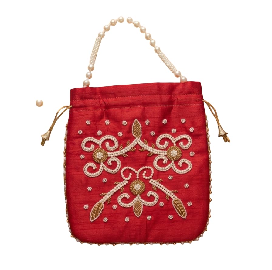 Luxury Women’s Potli Bag Premium Silk with Embroidery & Pearl Handle | Ladies Purse Handbag | Stylish Potli bag for Women | Drawstring Clutch Purse for Wedding, Festive, Party-image-46