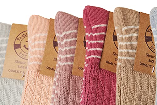 Yacht & Smith 6 Pairs Womens Cotton Slouch Socks, Womens Knee High Boot Socks (Striped Neutral) #TOP6