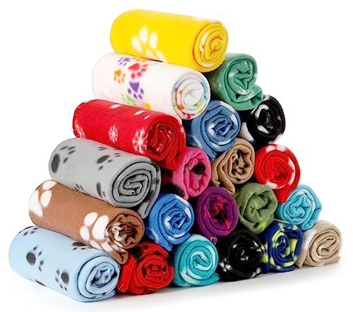 Yesland 20 Styles Dog Cat Fleece Blankets Puppy Blanket, 23.6 X 27.6 Inch Small Soft Fleece Fabric Dog Cat Blankets Pet Blanket with Paw Prints for Kitten, Puppy, Small Animals, Multiple Colors