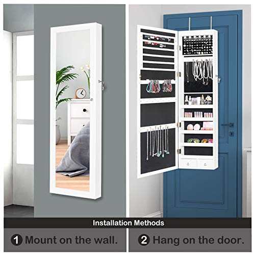 Ajp Distributors Full Length Mirror Display Personalized Jewelry Cabinet Armoire Storage Lockable Compartment Makeup Cosmetics Brush Collection Holder Organizer + Led Lights Velvet Interior Gorgeous #TOP3
