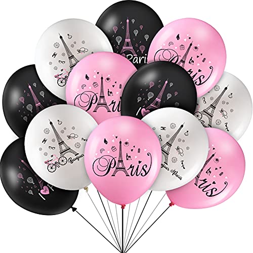 Sumind 36 Pieces Paris Balloons 12 Inches Eiffel Tower Latex Balloons Day in Paris French Theme Birthday Party Decorations for Wedding Birthday Bridal Baby Shower Anniversary Valentine's Day Party