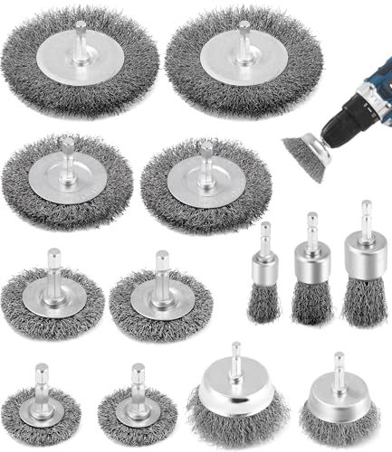 Kureny 13 Piezas Cepillo de Alambre para Taladro, 6mm Cepillos de Alambre Taladro,Cepillo Abrasivo para Taladro para EliminacióN de óXido, CorrosióN, Pintura