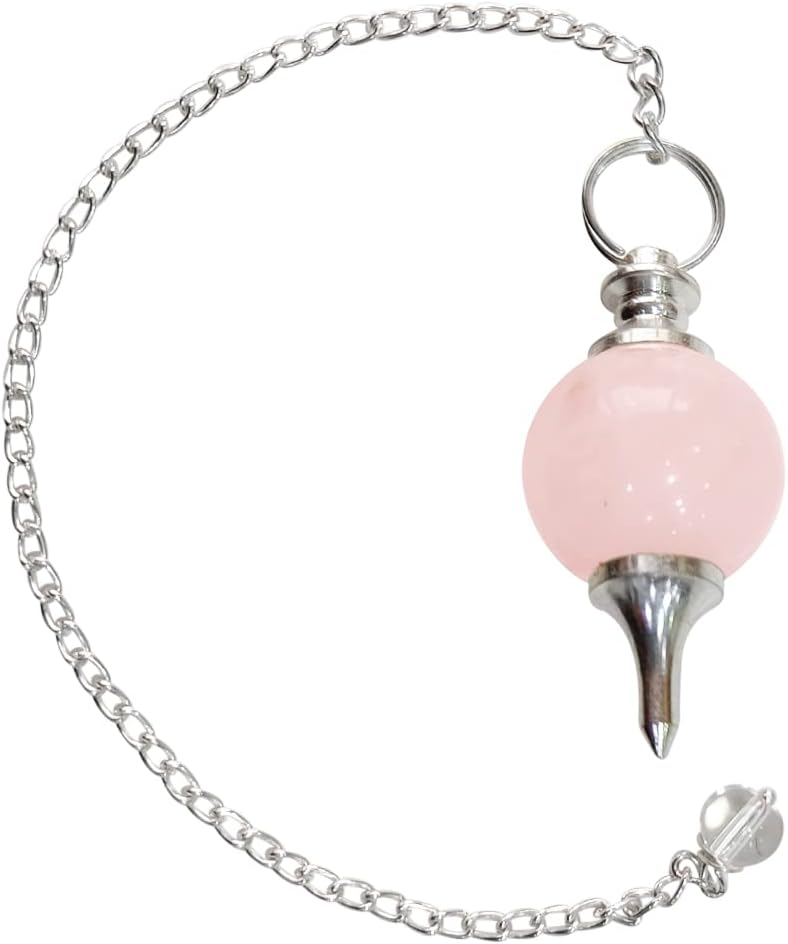 Original Rose Quartz Crystal Stone Ball Pendulum Dowsing for Reiki Healing Vastu | Chain Dowser Pendulum for Crystal Healing Chakra Balancing 1 Ps