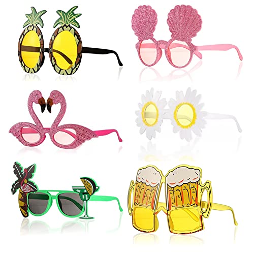 AYCYKD 6 Paar Neuheit Party Brille, Lustige Party Sonnenbrille, Lustige Augenbrille Strandparty Sonnenbrillen Hawaiian Tropical Brille für Sommer Party Photo Requisiten Cover