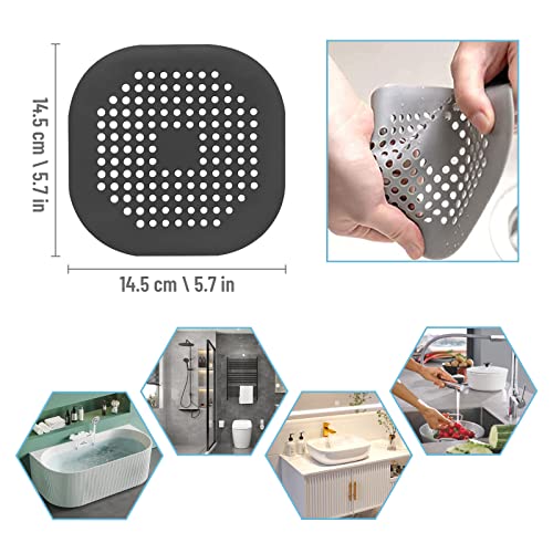 3 Packs Drain Hair Catcher, Square Drain Cover For Shower Durable Silicone Hair Stopper With 4 Suction Cups Easy To Install And Clean Suit For Bathroom Bathtub And Kitchen (Grey White Black) #TOP5