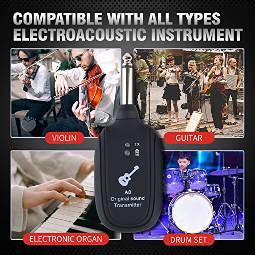 Bairutong Wireless Guitar System - Transmitter Receiver with Built-in Rechargeable Battery, 4 Channels for Electric Guitar, Bass, Violin