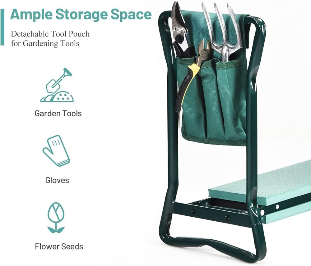 2-in-1 Folding Garden Kneeler & Seat EVA Foam Pad with Tool Pouch