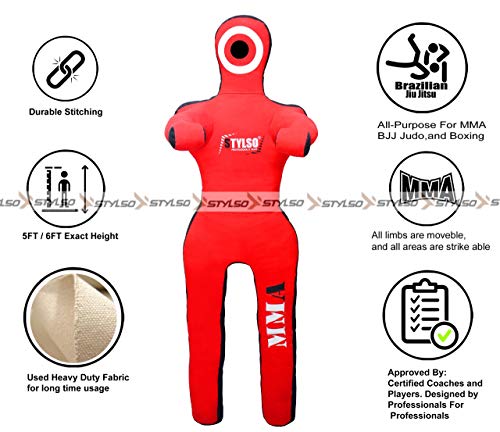 Stylso Wrestling Dummy Grappling Dummies - Bjj Dummy Judo Karate Jiu Jitsu Practice Dummy - Un-Filled (Red, 6Ft / 72 Inches) #TOP3